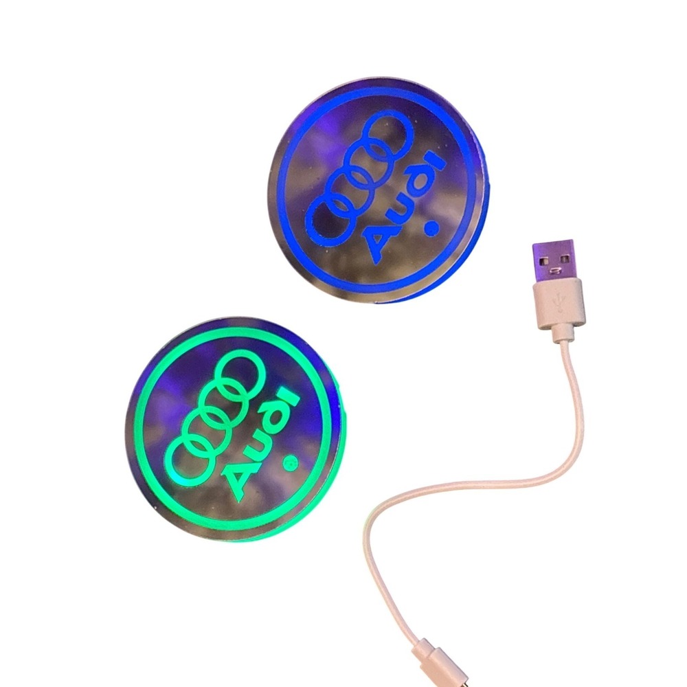 NEW Audi LED Light Up Cup Holder Coasters USB Rechargeable 2 Pack Multicolor